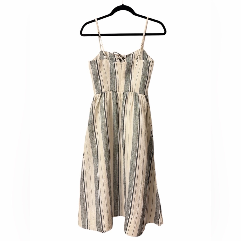 Reformation Ellen White Gray Striped Fit N Flare Linen Midi Dress - Picture 7 of 10